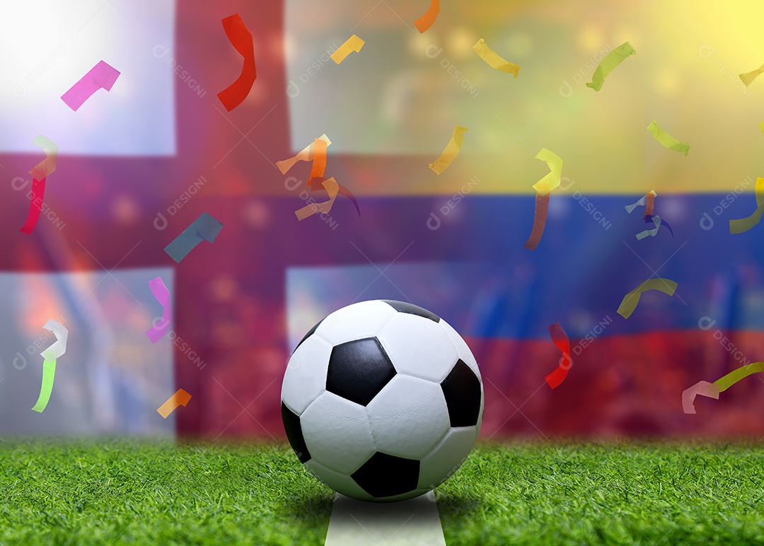 Competição da Copa de Futebol entre a Inglaterra nacional e a Colômbia saudita nacional.