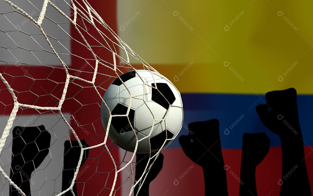 Competição da Copa de Futebol entre a Inglaterra nacional e a Colômbia saudita nacional.