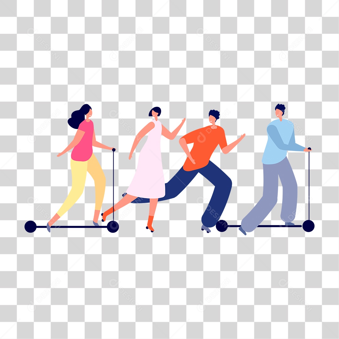 Desenho de Pessoas no Patinete PNG Transparente