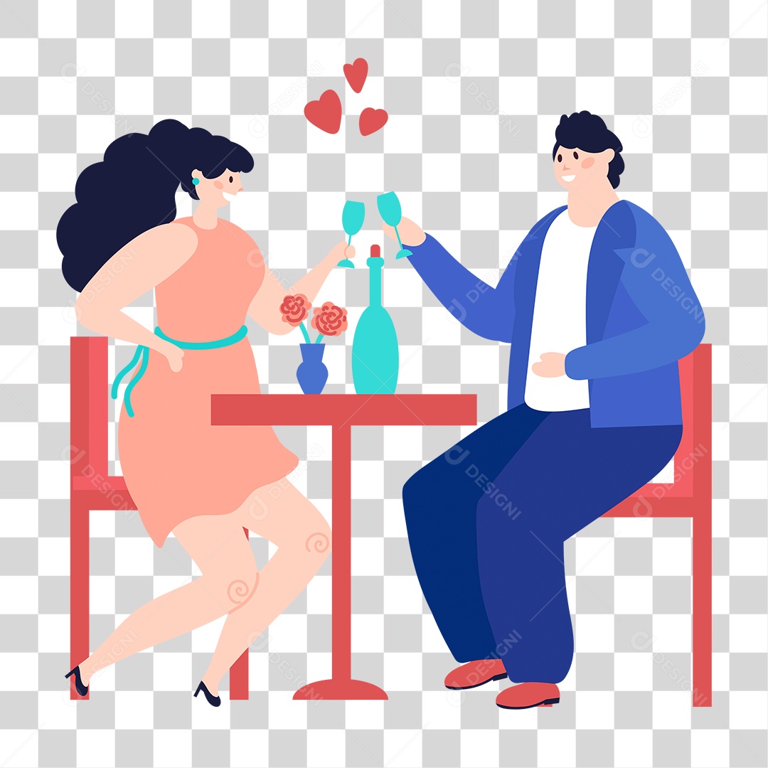 Desenho Casal em Jantar Romântico PNG Transparente