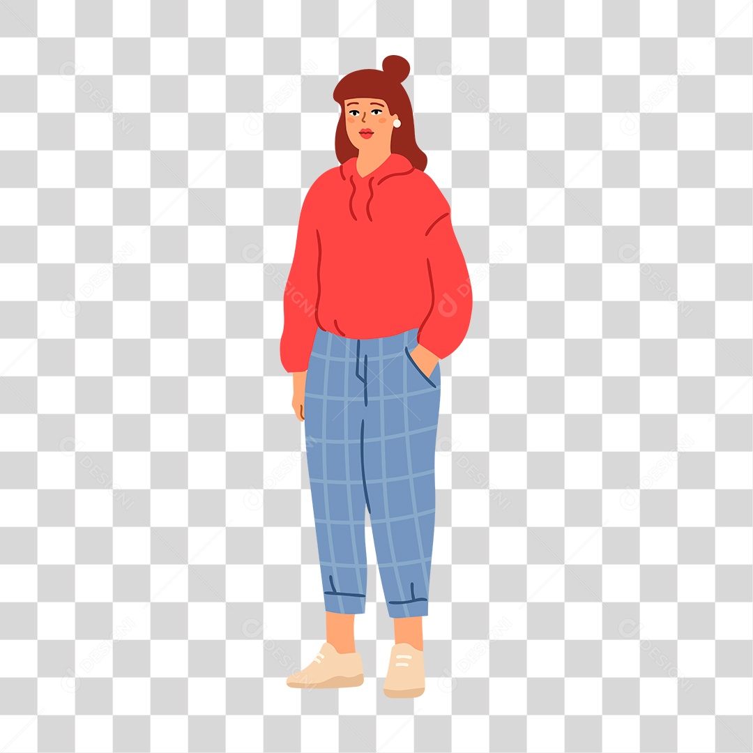 Desenho de Mulher com a Mão no Bolso PNG Transparente