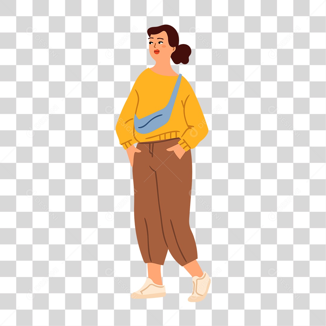 Desenho de Mulher com a Mão no Bolso PNG Transparente