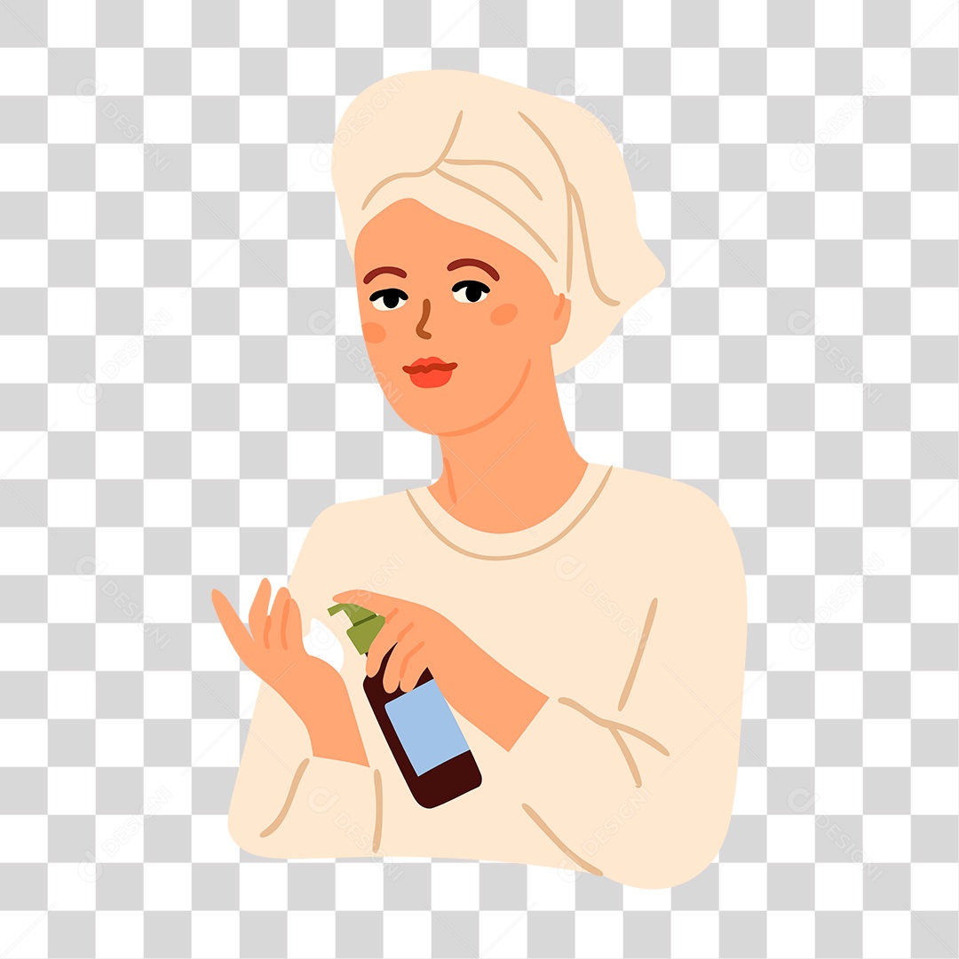 Desenho de Mulher Com Produtos de Beleza PNG Transparente