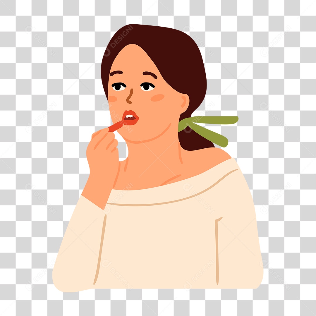 Desenho de Mulher se Maquiando PNG Transparente