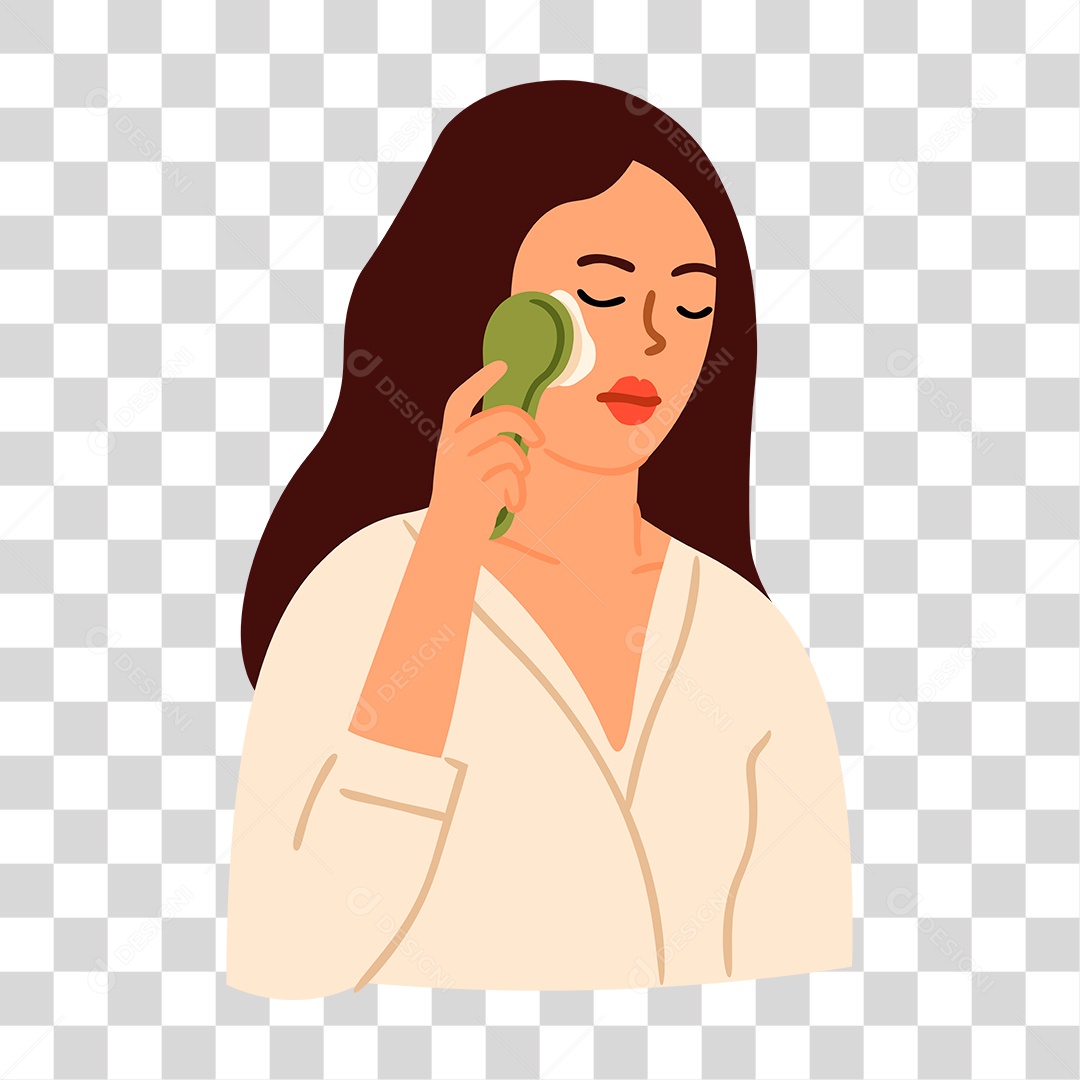 Desenho de Mulher Com Produtos de Beleza PNG Transparente