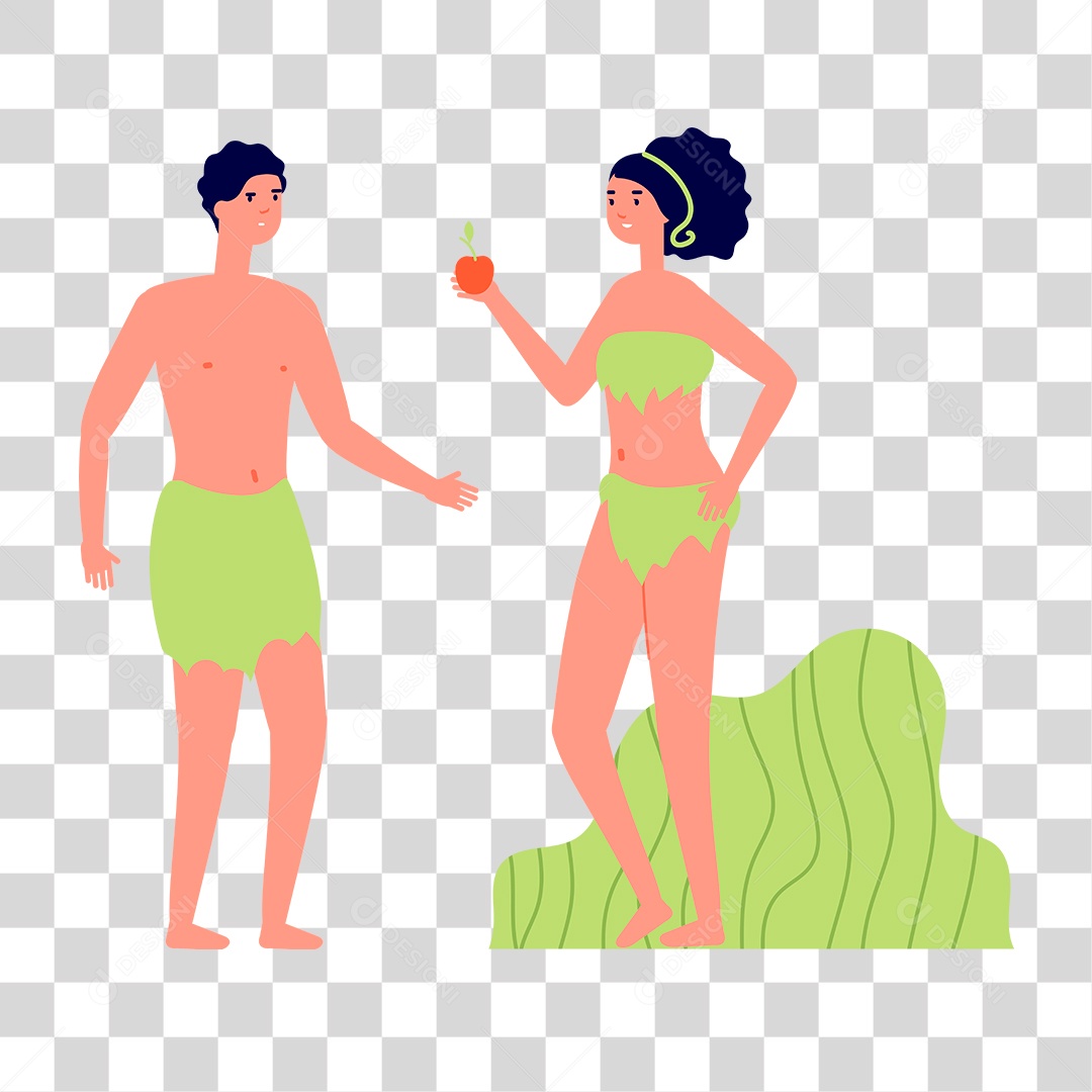 Desenho de Adão e Eva Maça PNG Transparente