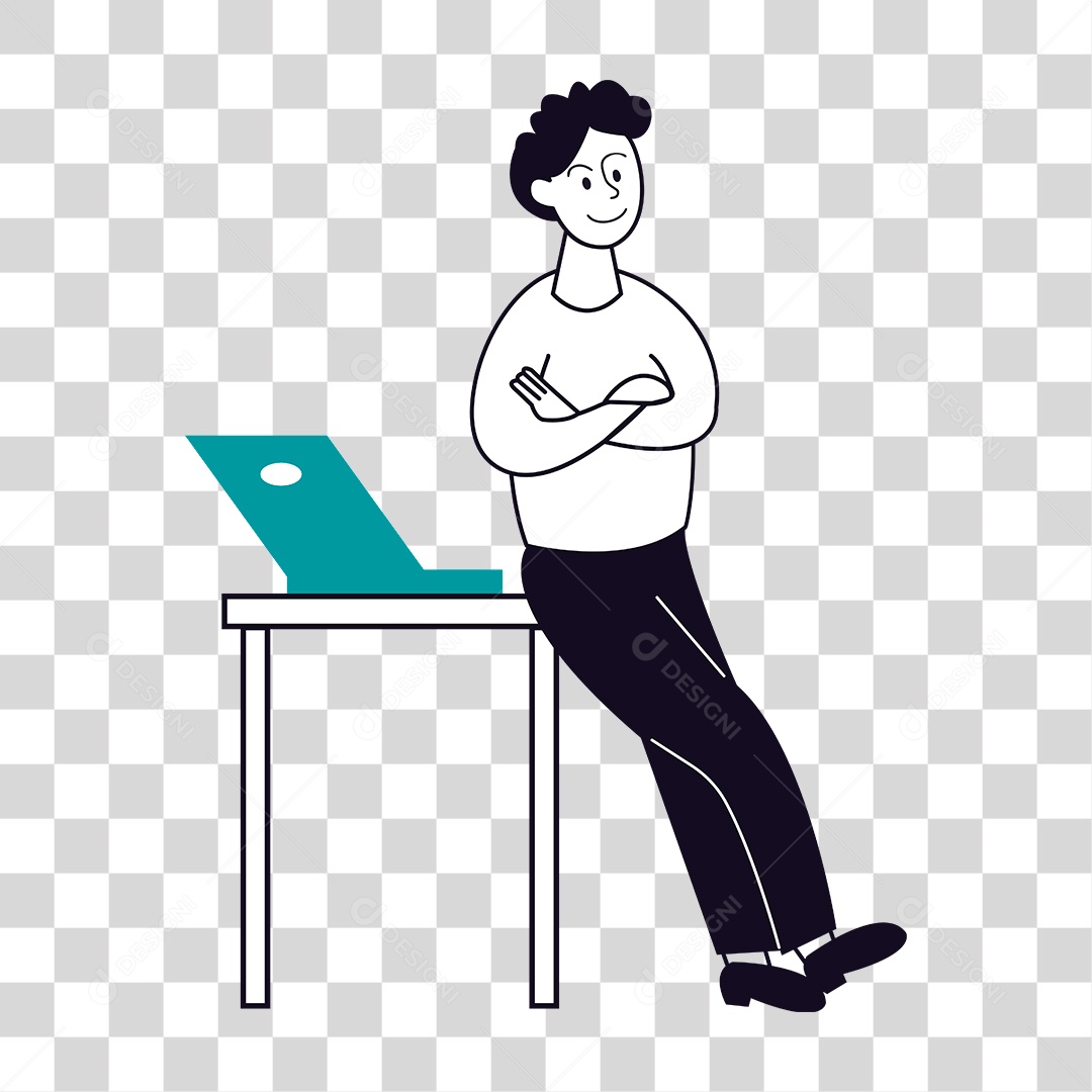 Desenho de Homem Encostado na Mesa PNG Transparente