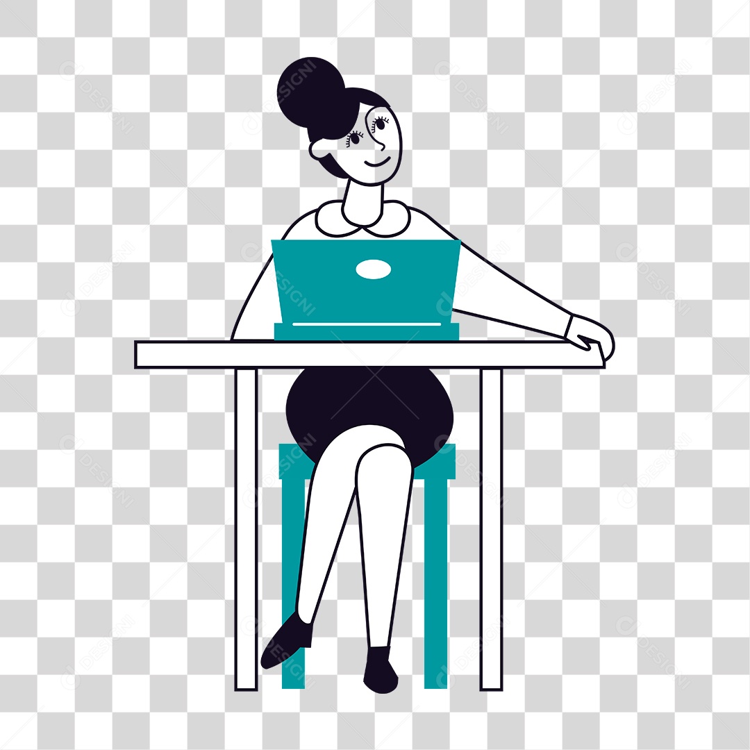 Desenho de Mulher Sentada com LapTop PNG Transparente