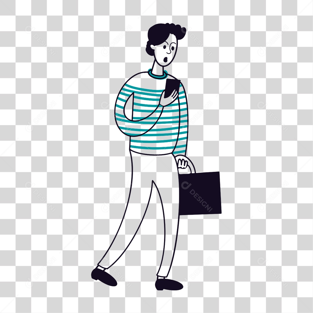 Desenho de Homem com Celular na Mão PNG Transparente