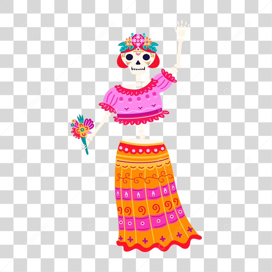 Desenho de Esqueleto com Flores PNG Transparente