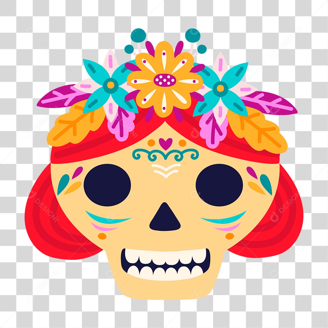 Desenho de Caveira Máscara com Flores PNG Transparente