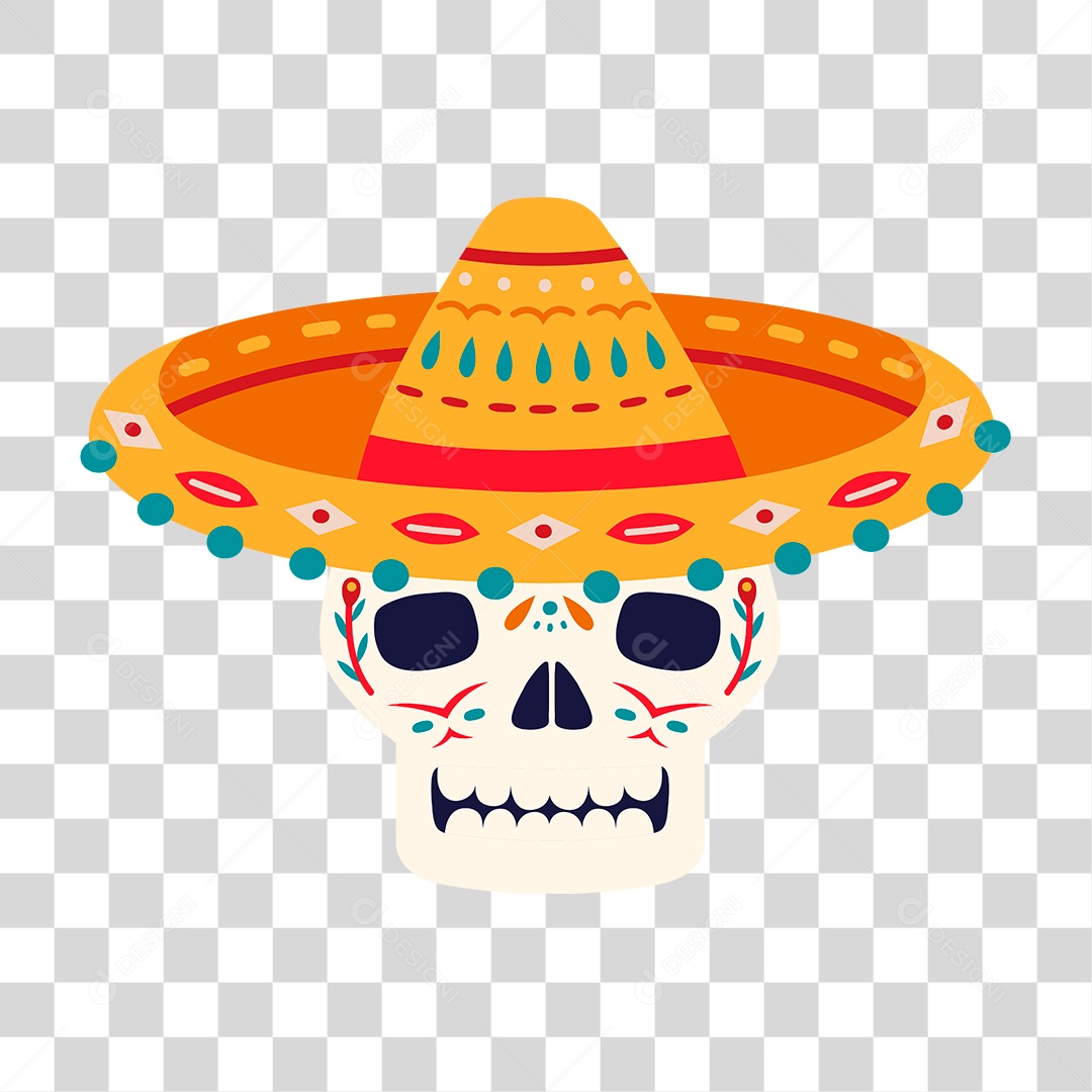 Desenho de Caveira Máscara com Chapéu PNG Transparente