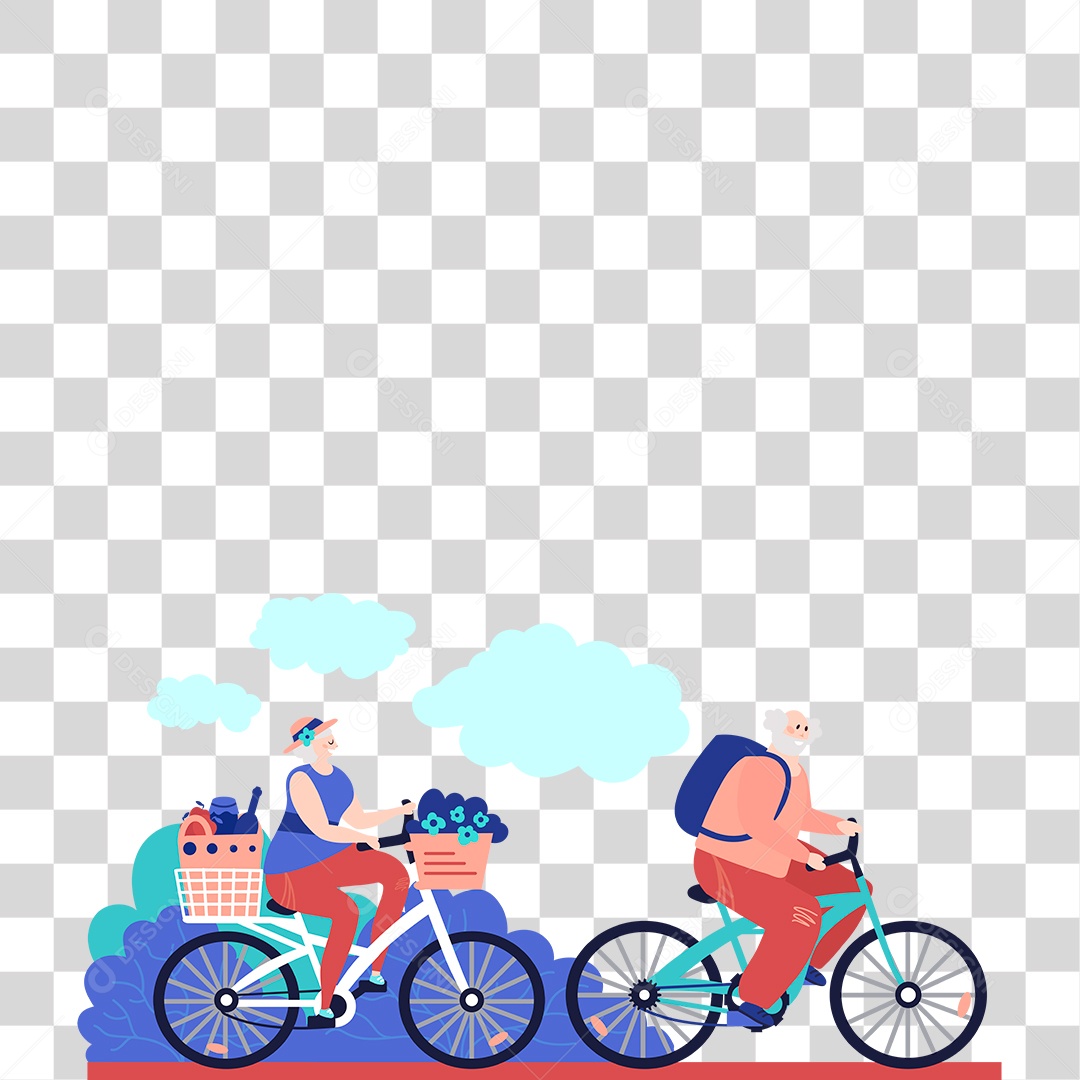 Desenho de Casal Idoso de Bicicleta PNG Transparente