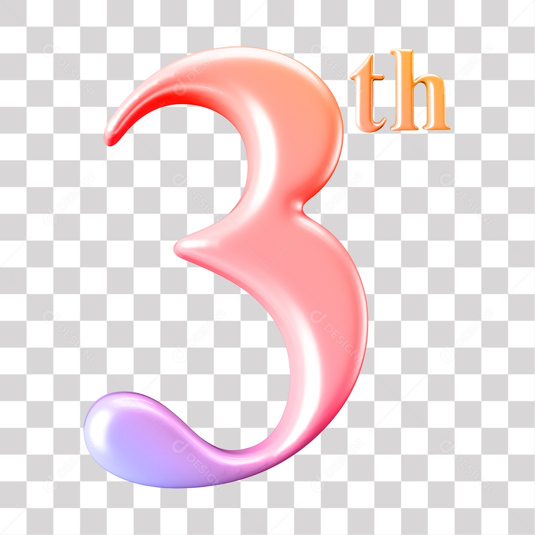 Elemento 3D Para Composição Número 3 Rosa Degrade Rosa e Roxo PNG Transparente