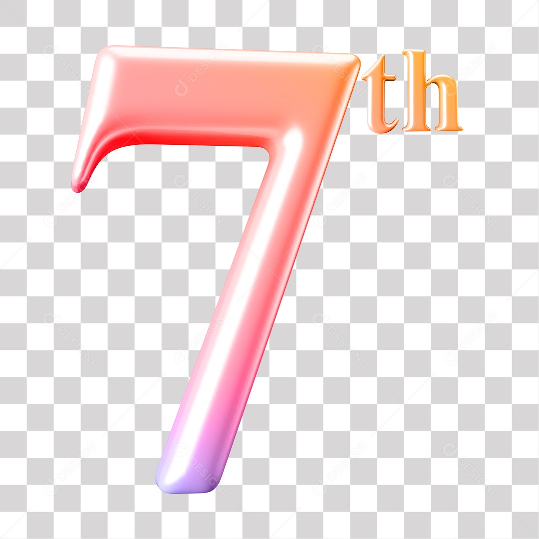 Elemento 3D Para Composição Número 7 Rosa Degrade Rosa e Roxo PNG Transparente