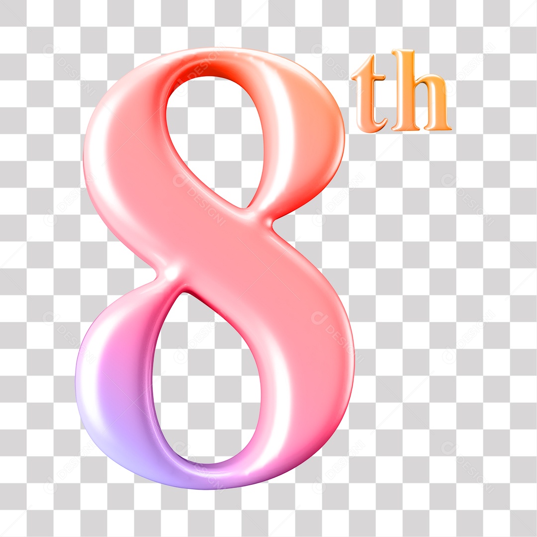 Elemento 3D Para Composição Número 8 Rosa Degrade Rosa e Roxo PNG Transparente