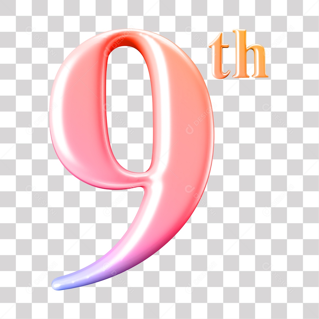 Elemento 3D Para Composição Número 9 Degrade Rosa e Roxo PNG Transparente