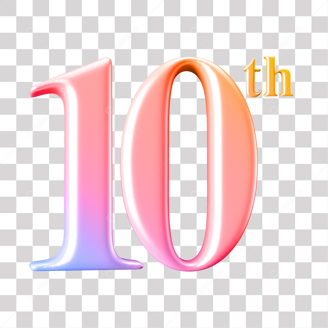 Elemento 3D Para Composição Número 10 Degrade Rosa e Roxo PNG Transparente