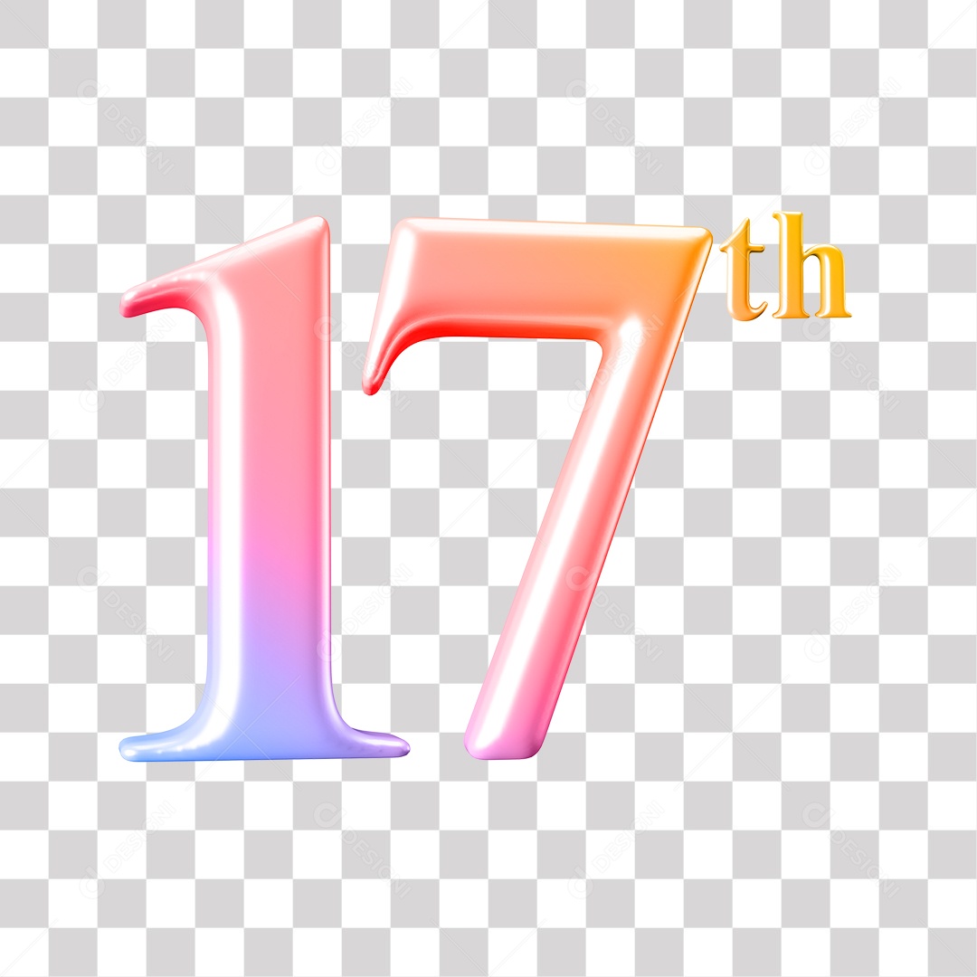 Elemento 3D Para Composição Número 17 Degrade Rosa e Roxo PNG Transparente
