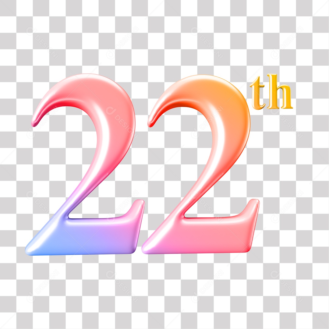 Elemento 3D Para Composição Número 22 Degrade Rosa e Roxo PNG Transparente