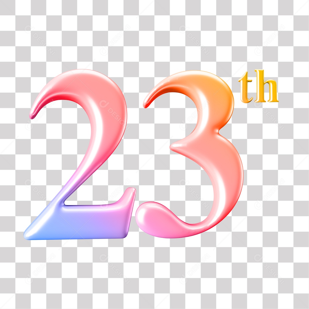 Elemento 3D Para Composição Número 23 Degrade Rosa e Roxo PNG Transparente