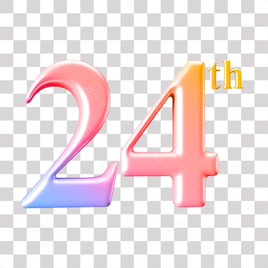 Elemento 3D Para Composição Número 24 Degrade Rosa e Roxo PNG Transparente
