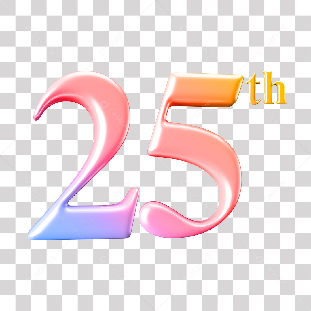 Elemento 3D Para Composição Número 25 Degrade Rosa e Roxo PNG Transparente