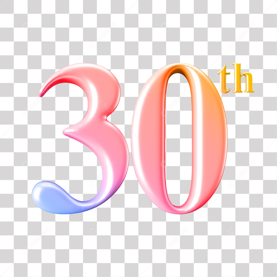 Elemento 3D Para Composição Número 30 Degrade Rosa e Roxo PNG Transparente