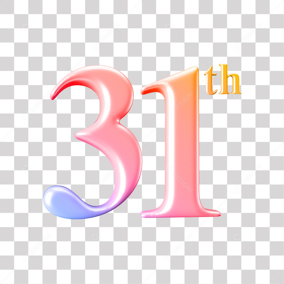 Elemento 3D Para Composição Número 31 Degrade Rosa e Roxo PNG Transparente