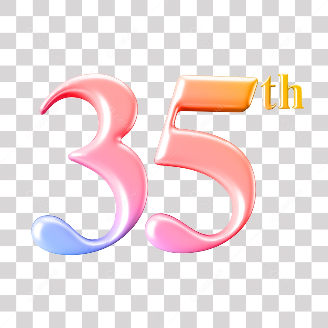 Elemento 3D Para Composição Número 35 Degrade Rosa e Roxo PNG Transparente