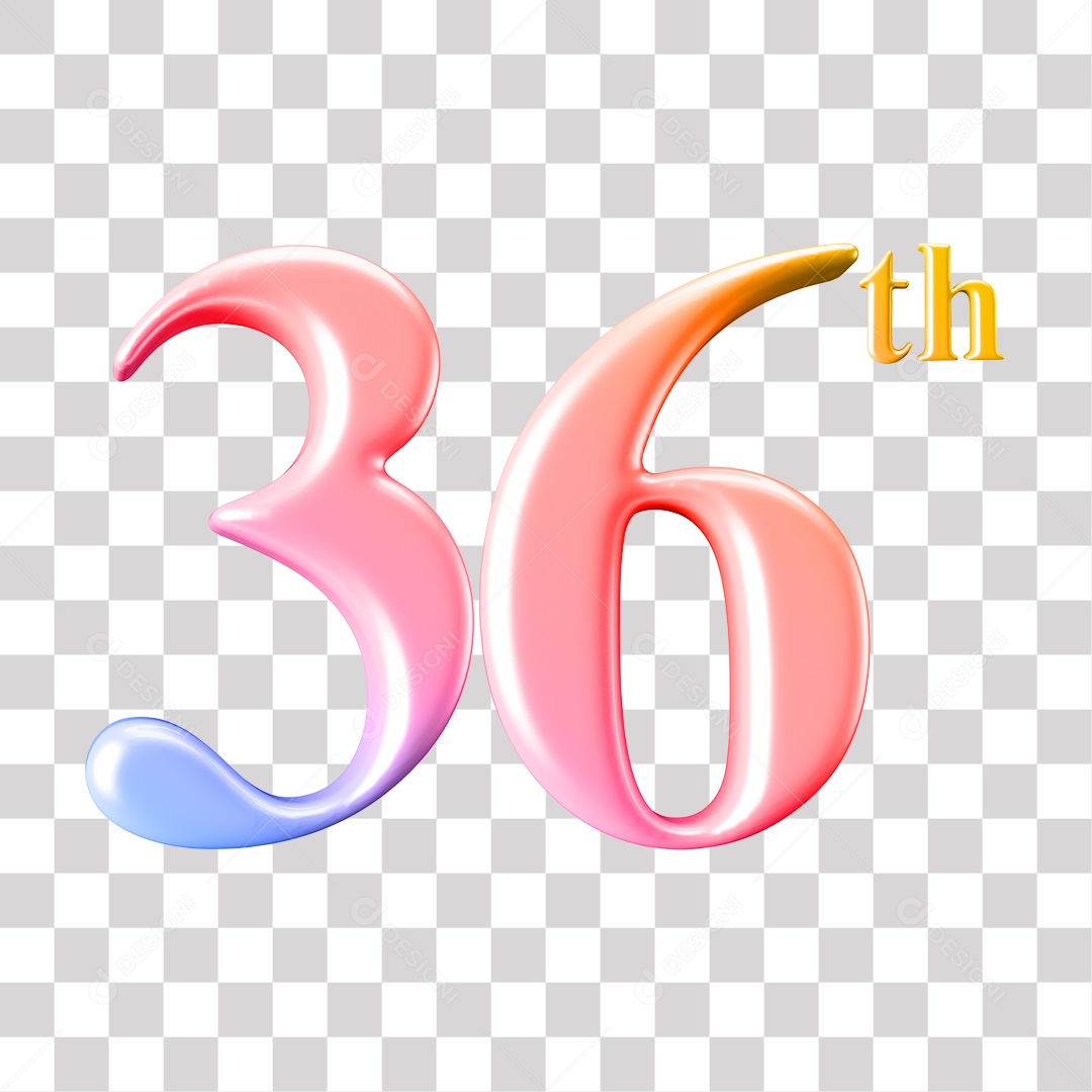 Elemento 3D Para Composição Número 36 Degrade Rosa e Roxo PNG Transparente