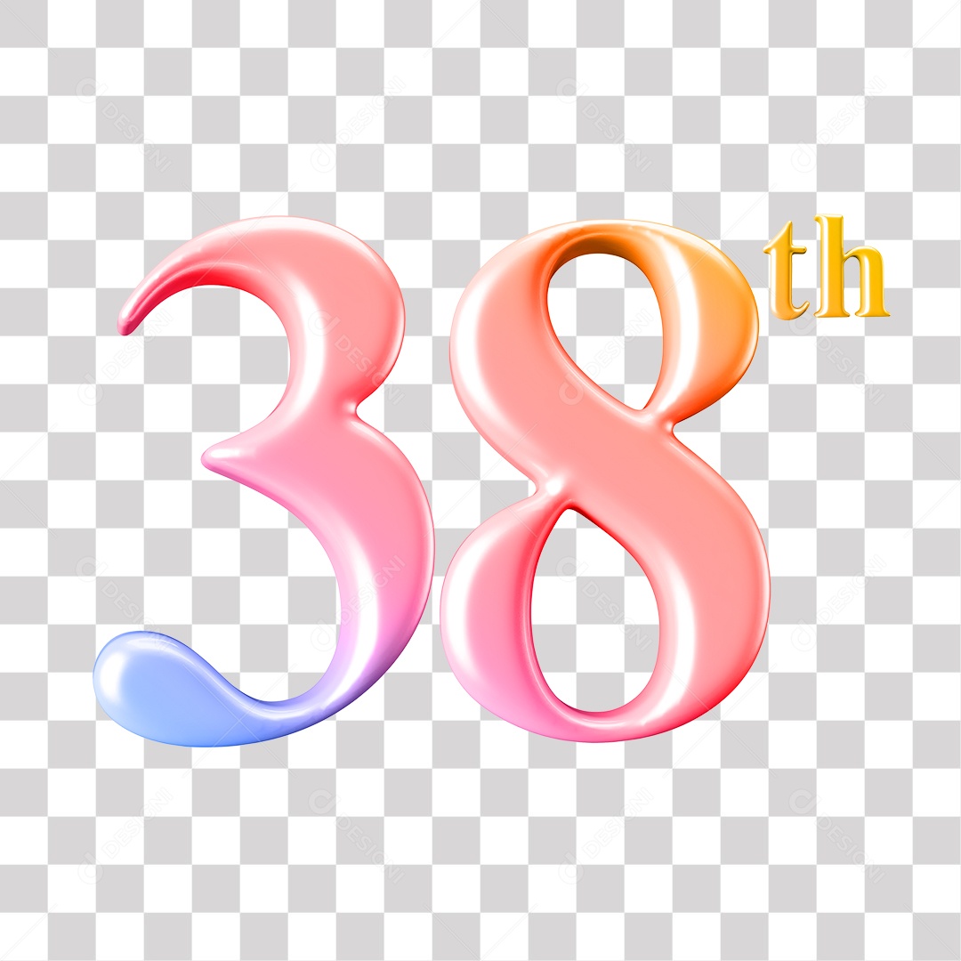 Elemento 3D Para Composição Número 38 Degrade Rosa e Roxo PNG Transparente