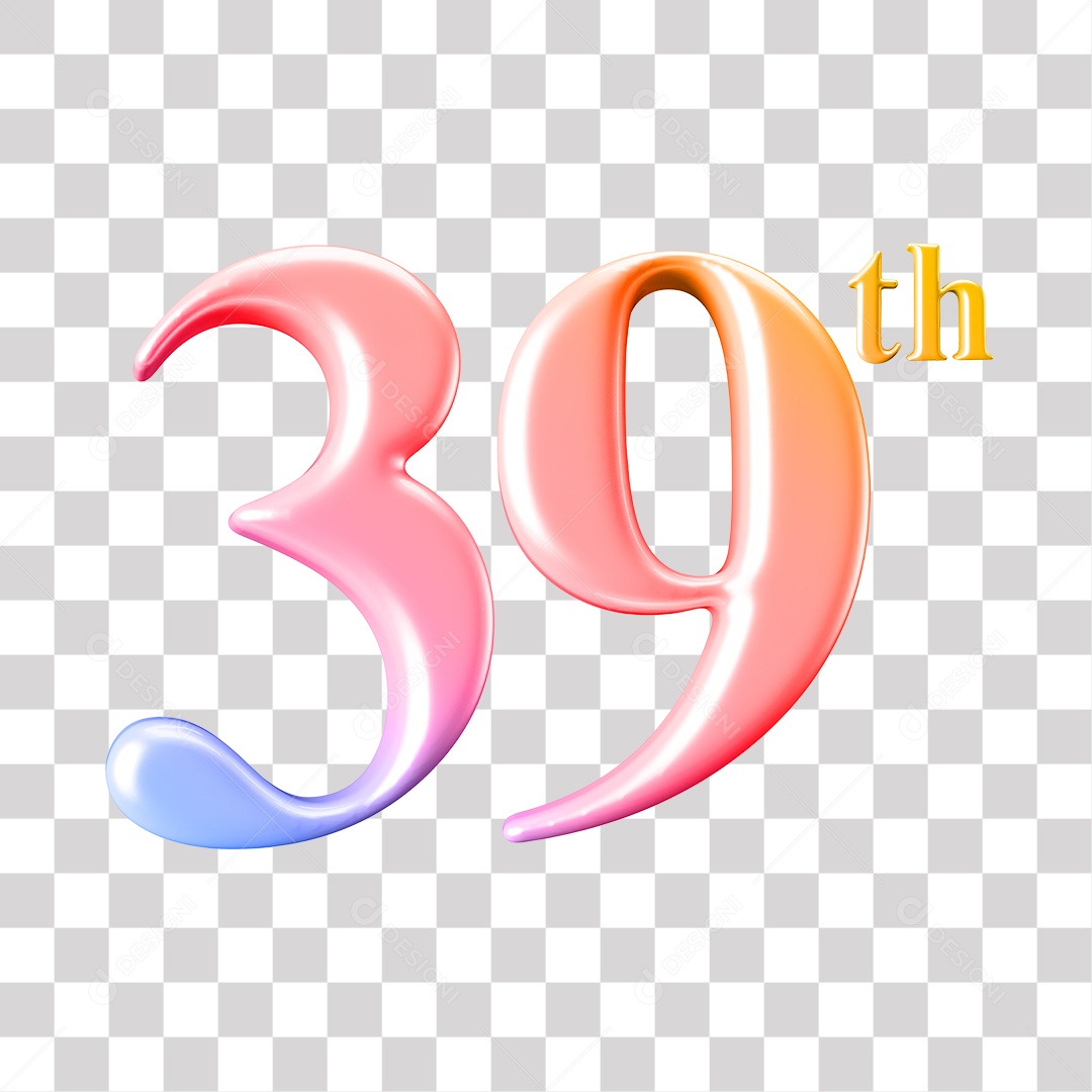 Elemento 3D Para Composição Número 39 Degrade Rosa e Roxo PNG Transparente