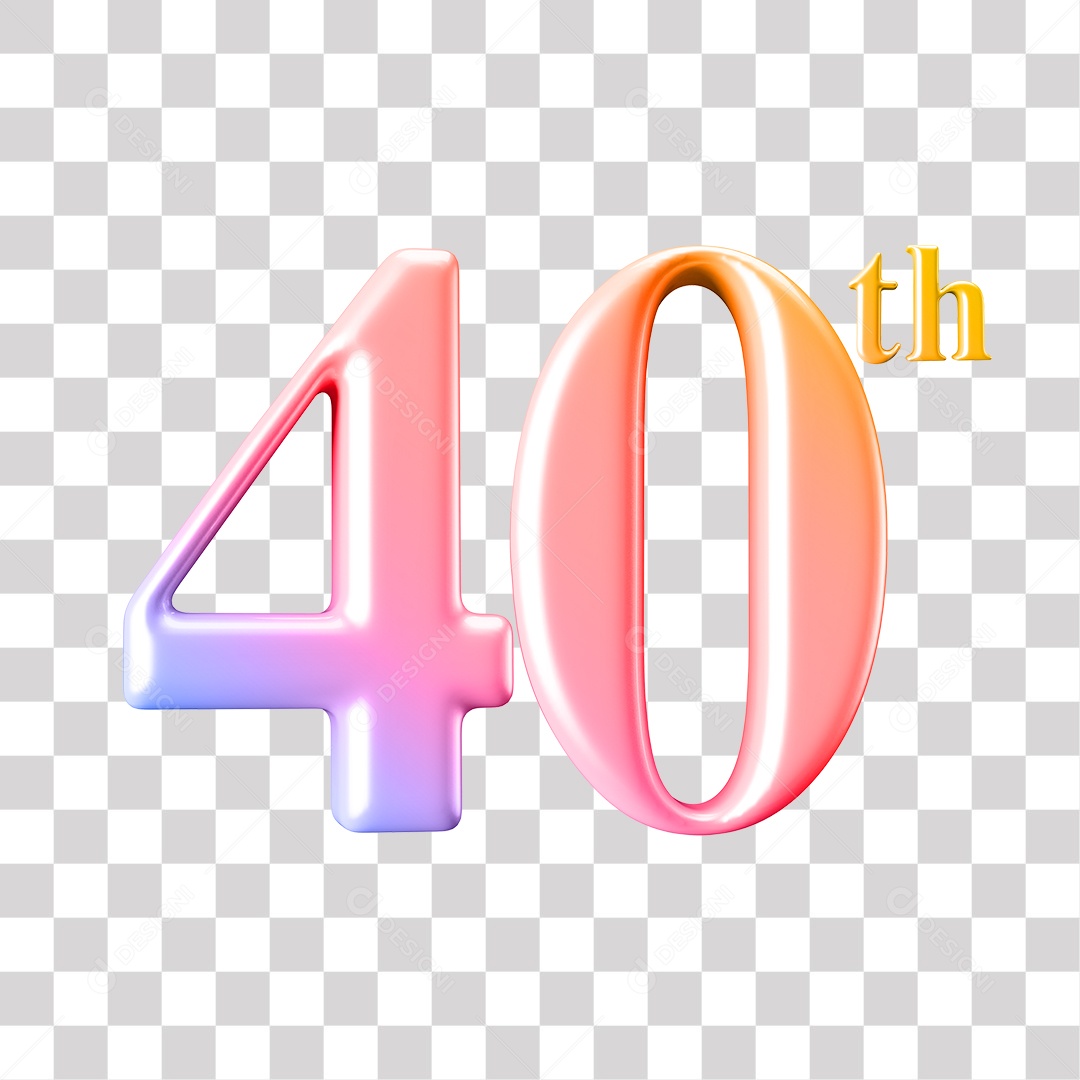 Elemento 3D Para Composição Número 40 Degrade Rosa e Roxo PNG Transparente