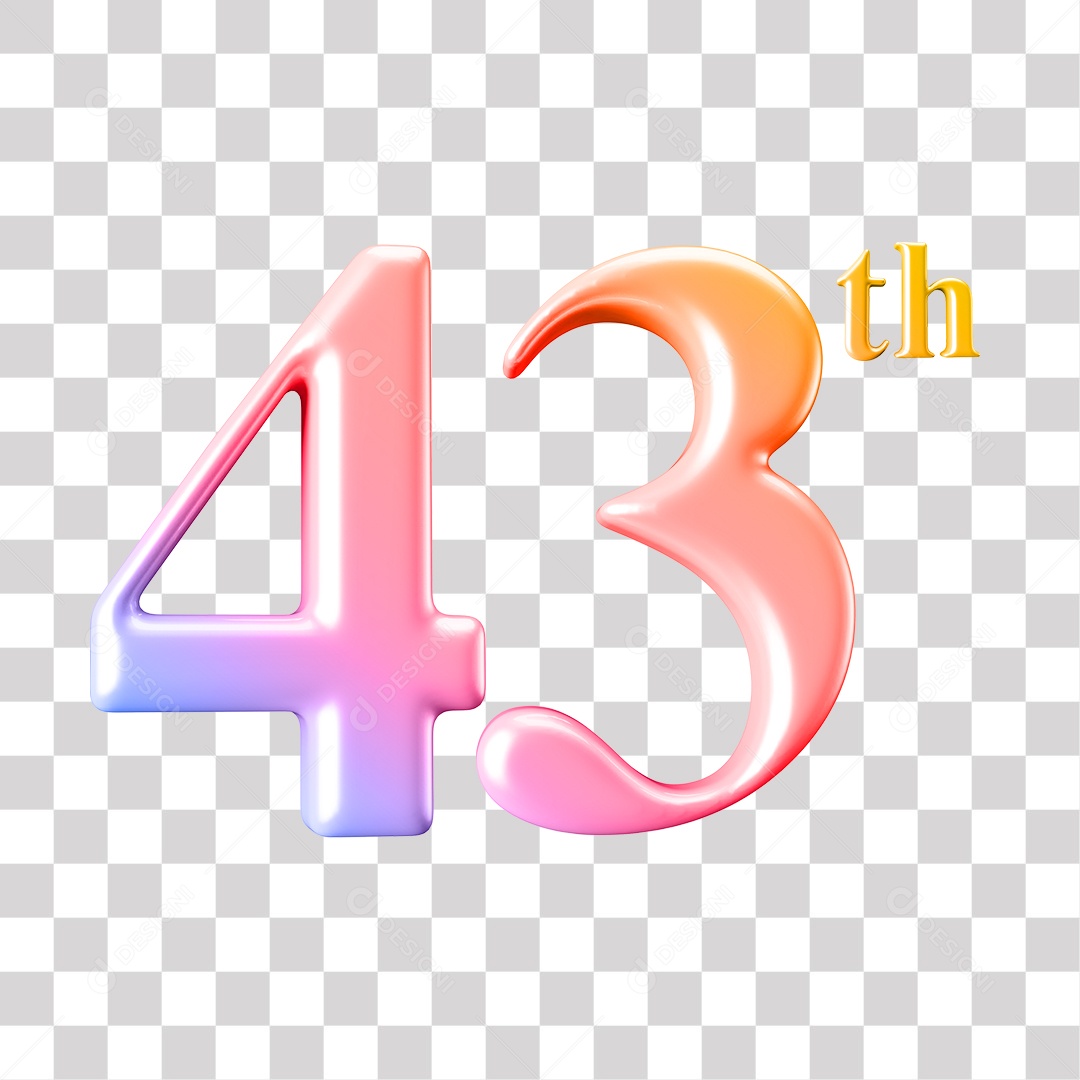 Elemento 3D Para Composição Número 43 Degrade Rosa e Roxo PNG Transparente