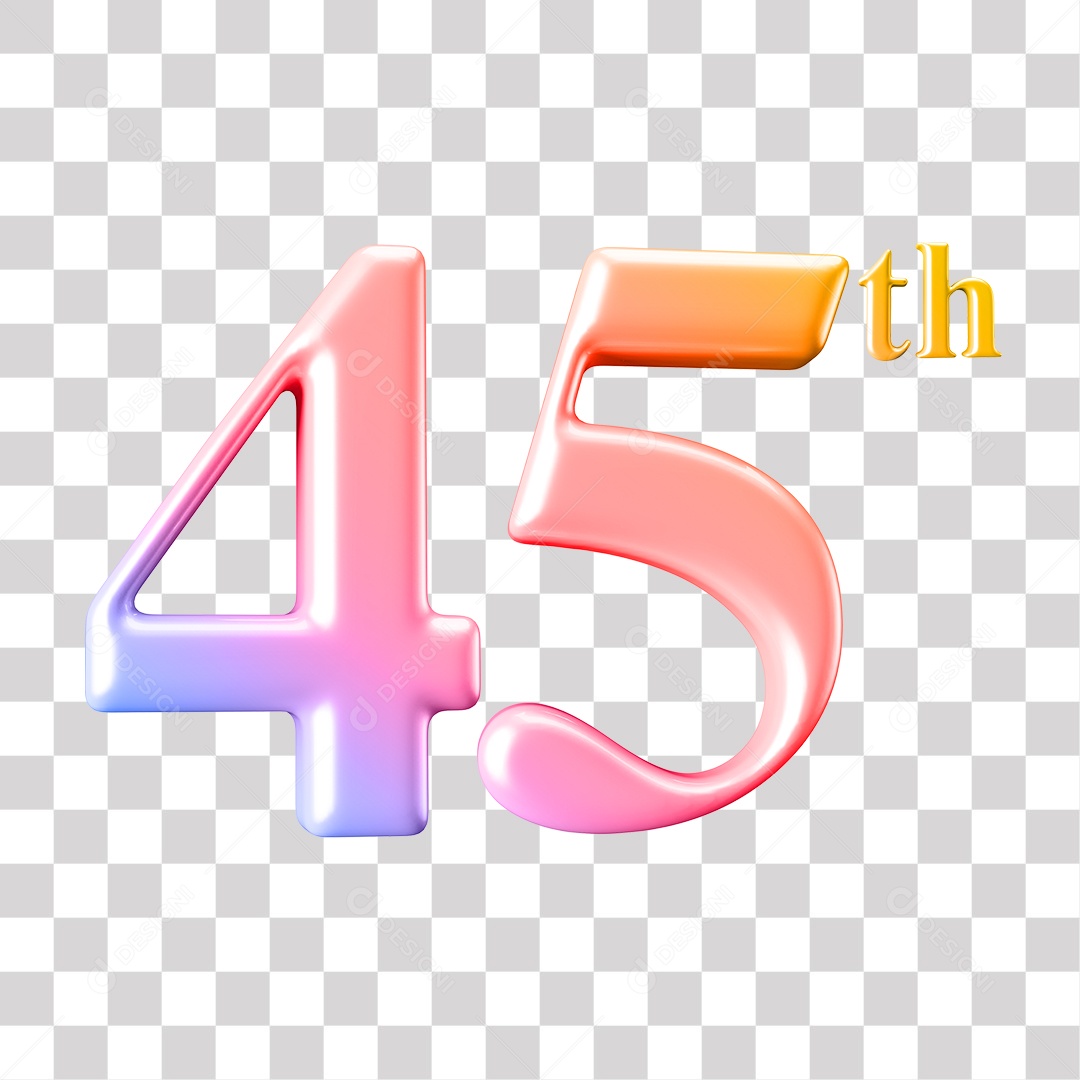 Elemento 3D Para Composição Número 45 Degrade Rosa e Roxo PNG Transparente