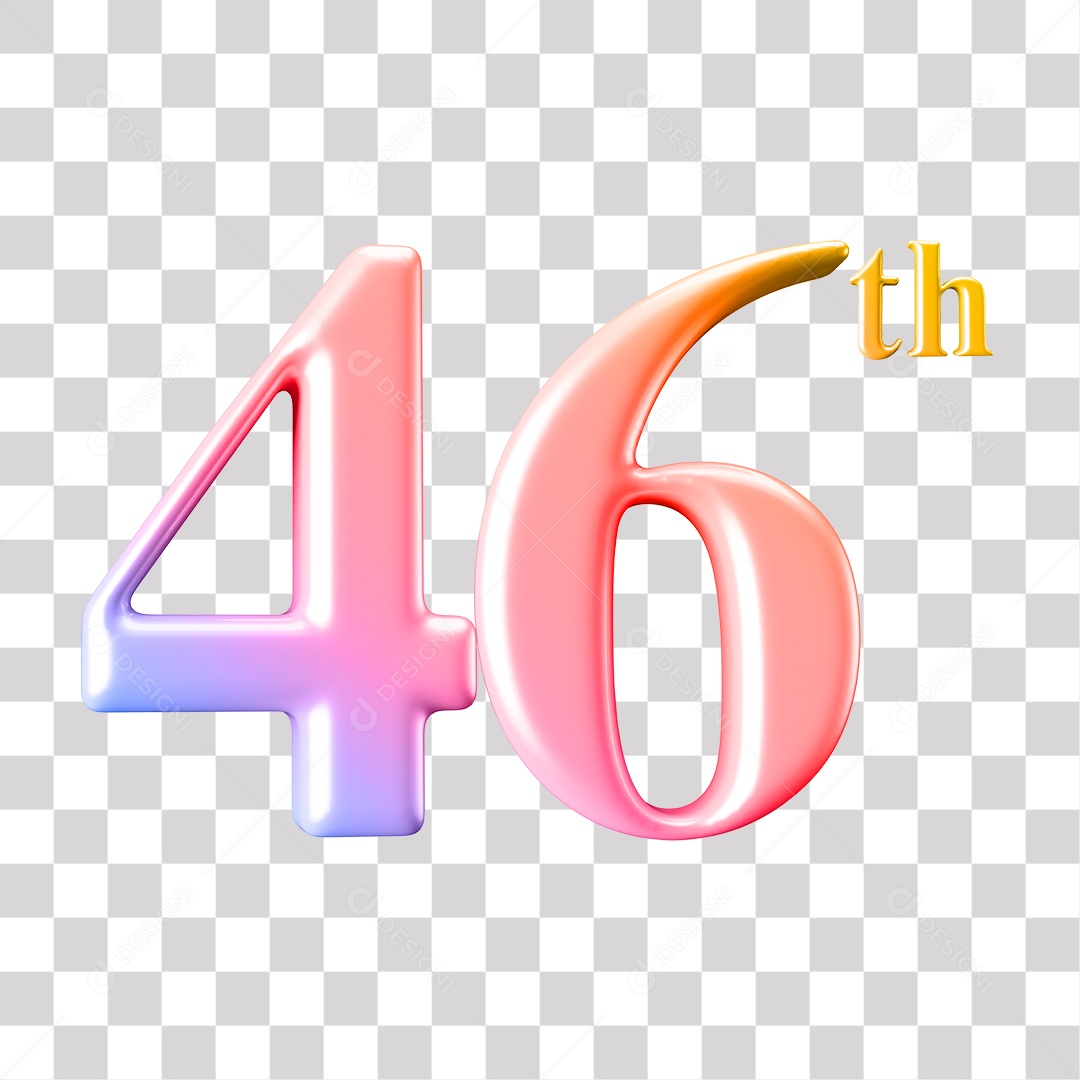 Elemento 3D Para Composição Número 46 Degrade Rosa e Roxo PNG Transparente