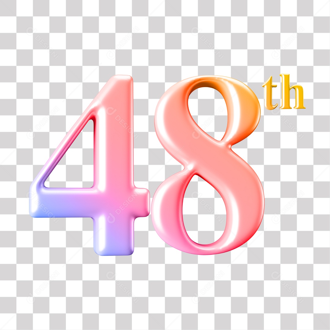 Elemento 3D Para Composição Número 48 Degrade Rosa e Roxo PNG Transparente