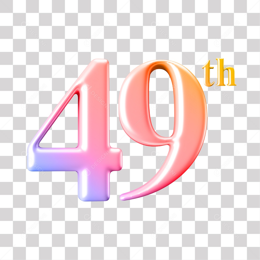 Elemento 3D Para Composição Número 49 Degrade Rosa e Roxo PNG Transparente