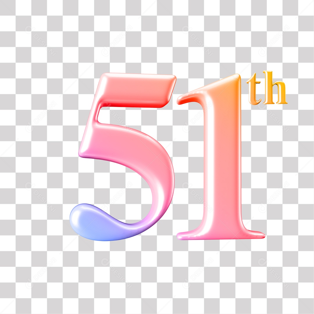 Elemento 3D Para Composição Número 51 Degrade Rosa e Roxo PNG Transparente