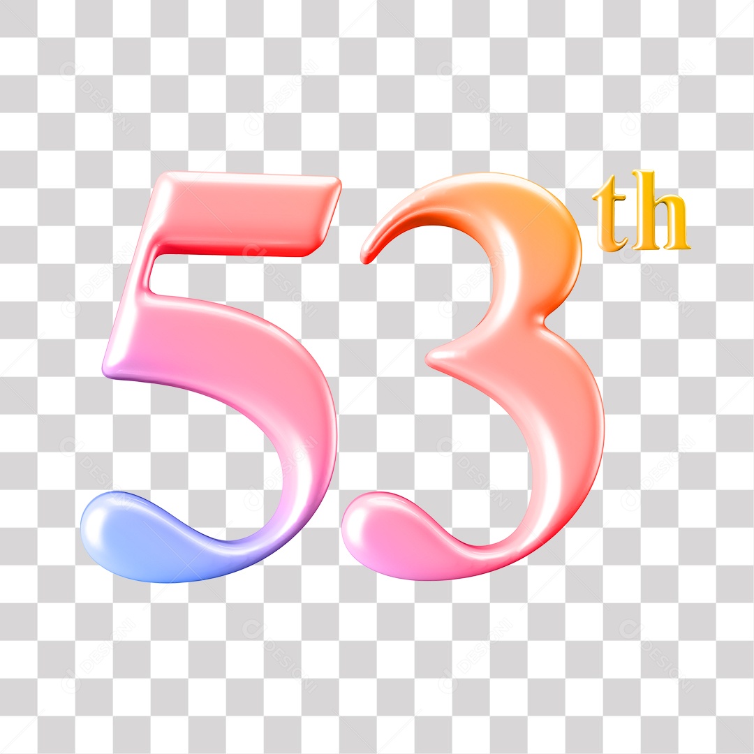 Elemento 3D Para Composição Número 53 Degrade Rosa e Roxo PNG Transparente