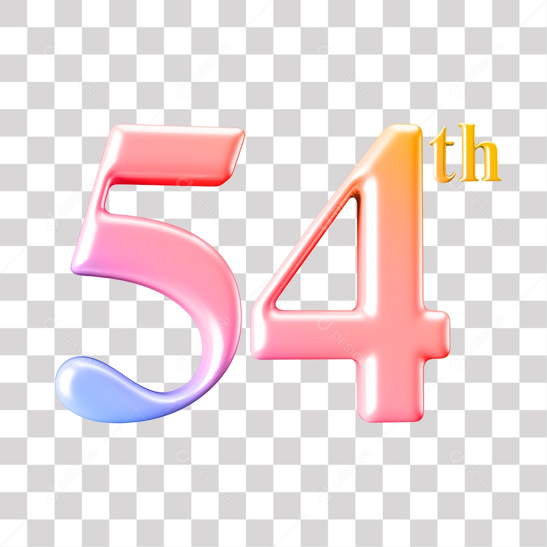 Elemento 3D Para Composição Número 54 Degrade Rosa e Roxo PNG Transparente