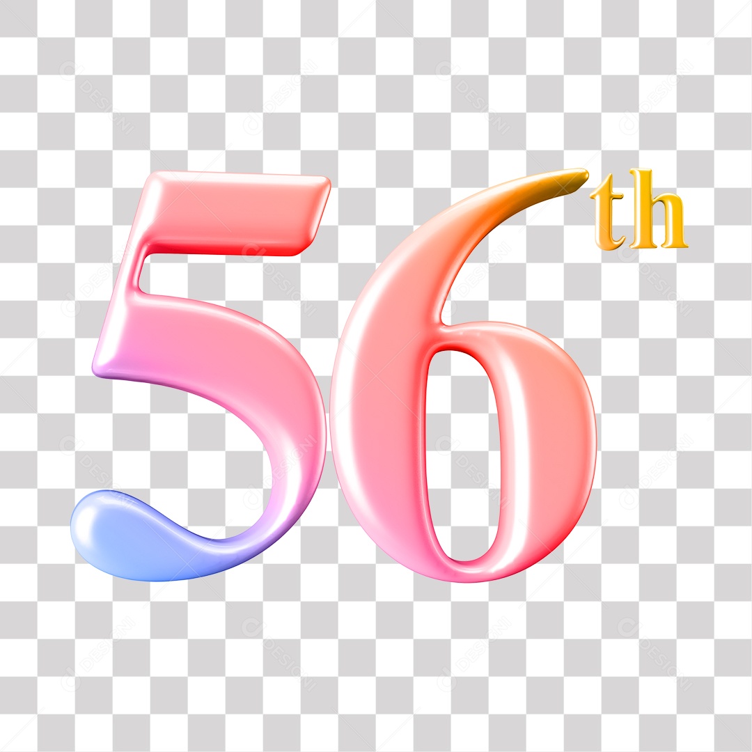 Elemento 3D Para Composição Número 56 Degrade Rosa e Roxo PNG Transparente
