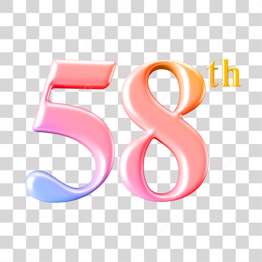 Elemento 3D Para Composição Número 58 Degrade Rosa e Roxo PNG Transparente