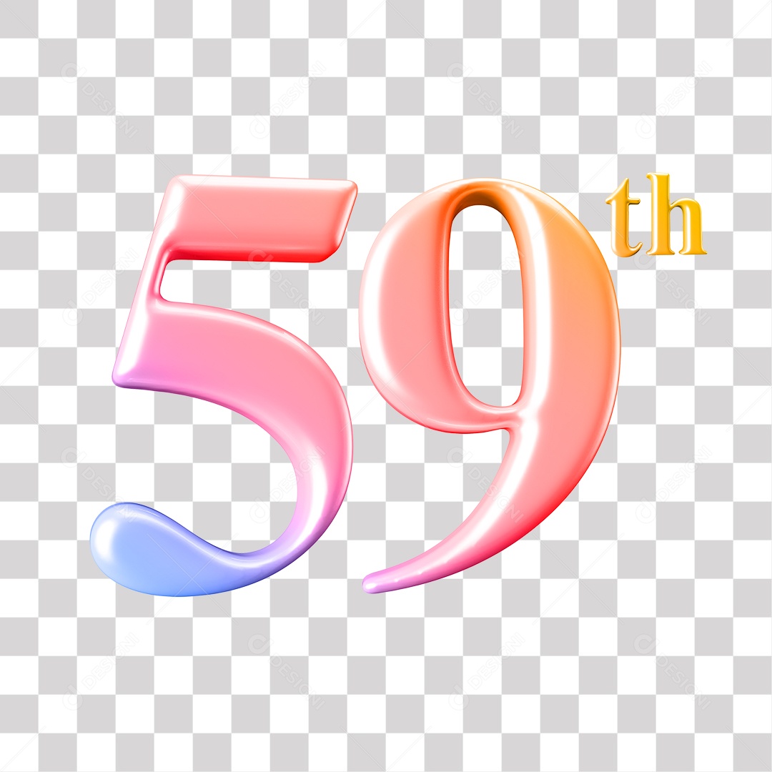 Elemento 3D Para Composição Número 59 Degrade Rosa e Roxo PNG Transparente