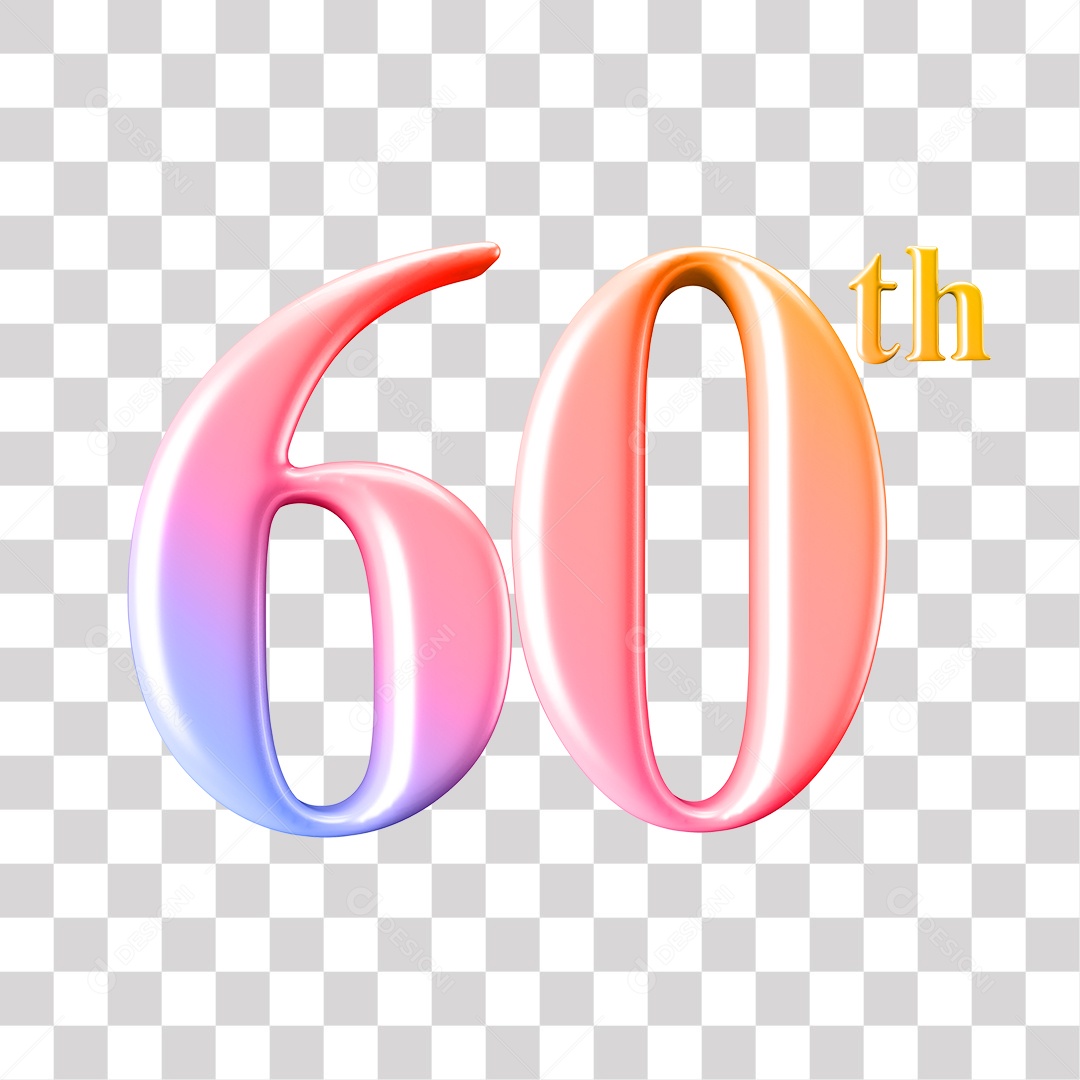 Elemento 3D Para Composição Número 60 Degrade Rosa e Roxo PNG Transparente