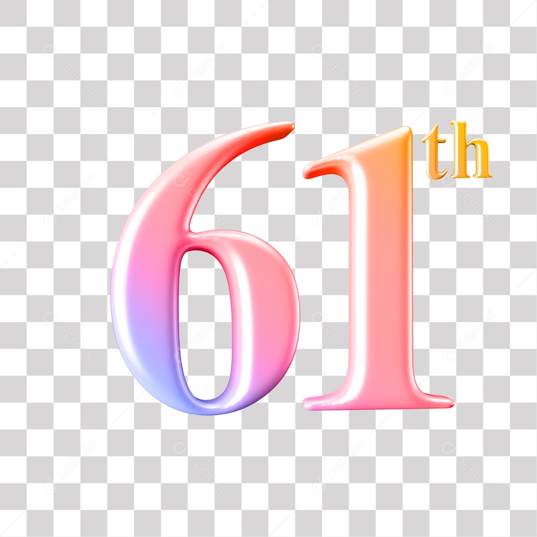 Elemento 3D Para Composição Número 61 Degrade Rosa e Roxo PNG Transparente