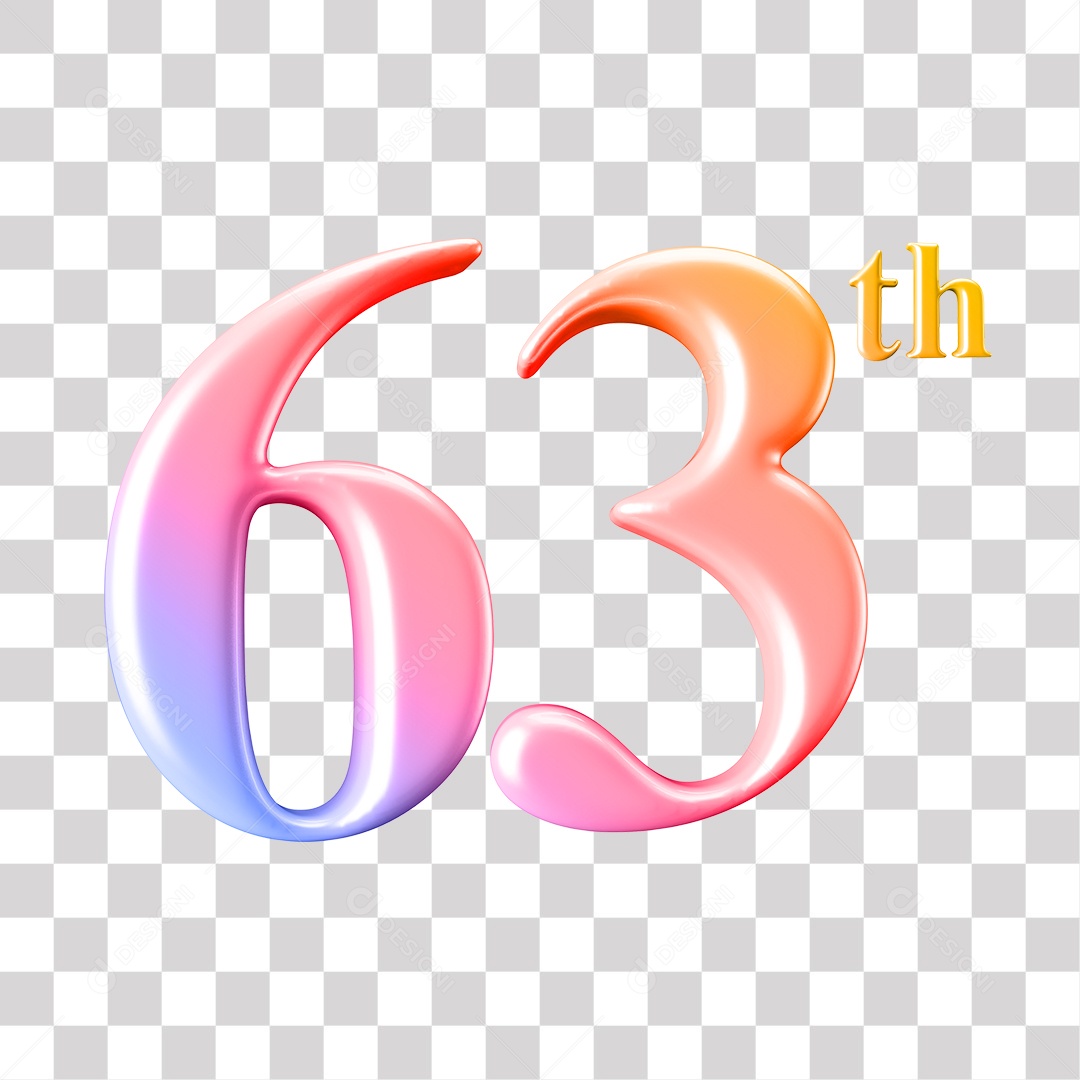 Elemento 3D Para Composição Número 63 Degrade Rosa e Roxo PNG Transparente