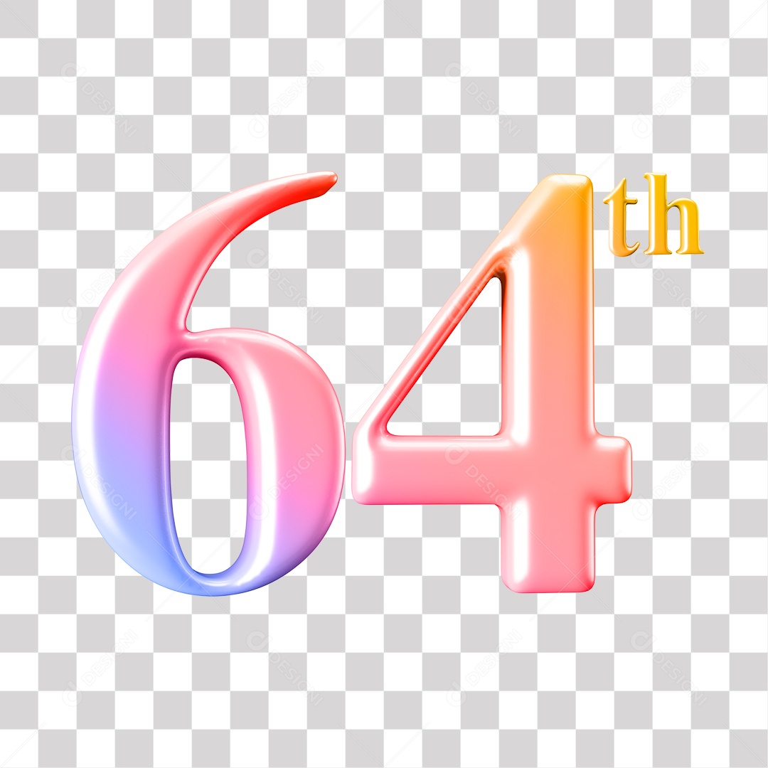 Elemento 3D Para Composição Número 64 Degrade Rosa e Roxo PNG Transparente