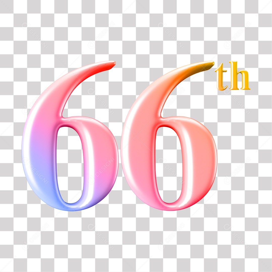 Elemento 3D Para Composição Número 66 Degrade Rosa e Roxo PNG Transparente